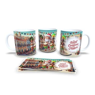 Imagem de Caneca de Natal com Papai Noel Surfista, Porcelana Branca, Tema Tropical, Decoração Praiana de Natal (19984)