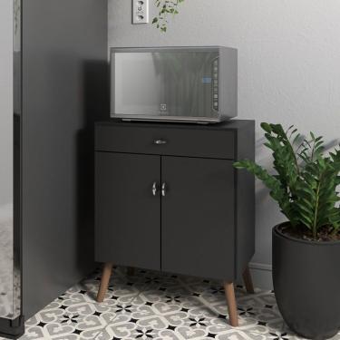 Imagem de Balcão De Micro-ondas Para Cozinha 2 Portas 1 Gaveta Retrô Preto