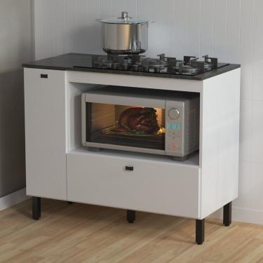 Imagem de Balcão Cozinha Cooktop 5 Bocas Com 2 Portas E Nicho Para Forno Ou Forno Micro-ondas Branco-lunar