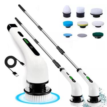 Imagem de Esfregão Elétrico Giratório 9 em 1 Escova Rotativa MOP para Limpeza Sem Fio Multiuso Portátil Recarregável com Cabo Ajustável Limpa Banheiro Chão Cozinha Azulejo Piso Casa Apartamento
