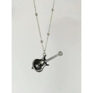 Imagem de 1 colar de liga esmaltada de guitarra de caveira preta