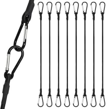 Imagem de Pacote com 8 cabos elásticos com ganchos, 61 cm de corda elástica de mosquetão resistente ajustável com tiras elásticas pretas e ganchos, alta resistência à ruptura para bagageiro ao ar livre, carga