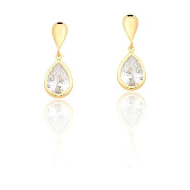 Imagem de Brinco Pingente de Gota Zircônia em Ouro 18k 750 Branca - Gift Place, 