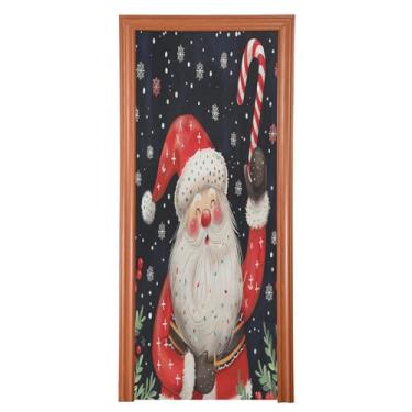 Imagem de Capa de porta de bengala doce de Natal Papai Noel decoração de porta pano de fundo para varanda banheiro festa de férias M35x79in