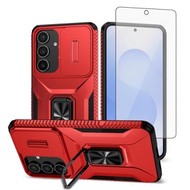 Imagem de Asuwish Capa de telefone para Samsung Galaxy S25 FE 5G com capa de câmera deslizante de vidro temperado protetor de tela suporte suporte robusto fino celular protetor militar S 25 EF S25FE 25S 25FE