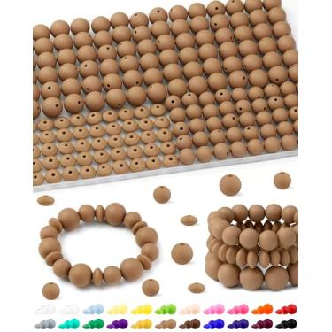 Imagem de 200 contas de silicone FIVEIZERO misturadas para fabricação de chaveiros, contas de silicone de lentilha redondas de 12 mm 15 mm e 12 mm para canetas, pulseira, colar, artesanato DIY (Camel)