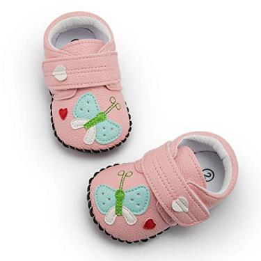 Imagem de Sapatos para bebês meninos e meninas primeiro andar tênis antiderrapante sola de borracha para berço com estampa fofa, Borboleta rosa, 12-18 Months Toddler