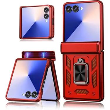 Imagem de Capa para Samsung Z Flip 6, proteção resistente a choques, nível militar, armadura protetora, suporte magnético, anel de proteção (para Samsung Z Flip 6/vermelho)