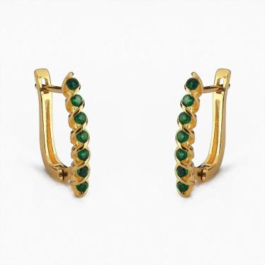 Imagem de Brinco Argola Retangulares Com Pedras Zircônia Banhado A Ouro 18k