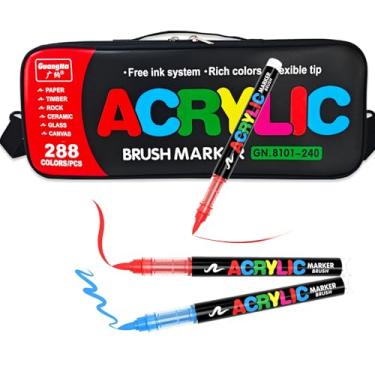 Imagem de kander Marcadores de tinta acrílica com bolsa, 288 cores com sistema de controle de tinta líquida direta, caneta de tinta profissional para pintura rupestre, tela, vidro, plástico, tecido e artesanato