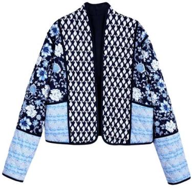 Imagem de Jaqueta feminina Wyeysyt acolchoada floral leve azul marinho