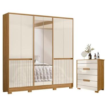 Imagem de Guarda Roupa Casal Alasca E Cômoda Dhara Freijó Off White - Moval