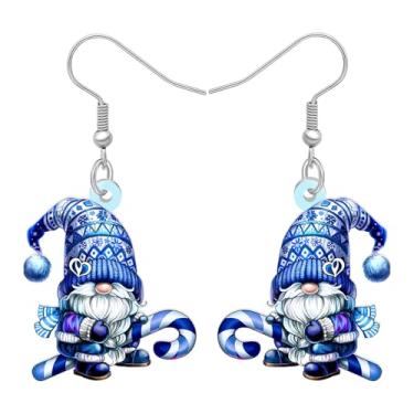 Imagem de DOWAY Brincos de gnomo de inverno azul para mulheres, brincos de acrílico de Natal, joias de Natal, gnomos, presentes para mulheres, acessórios de fantasia de férias, Medium, Acrílico, Sem pedra