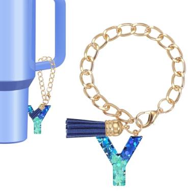 Imagem de Berloque de letras para copo Stanley, lindo pingente inicial Y acessórios para chaveiro Stanley Tumbler Handle chaveiro personalizado para mulheres, azul