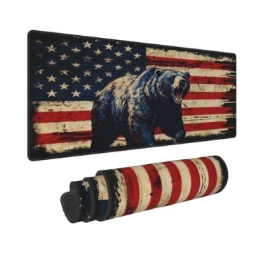 Imagem de CANFLASHION Tapete de mouse com bandeira americana, tapete de mesa de escritório 80 x 28 cm, mouse pad grande para jogos com design de urso, GG estendido à prova d'água para computador com base de
