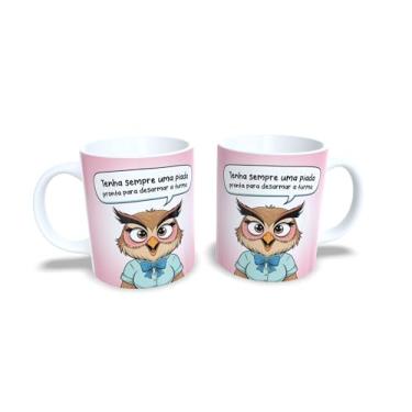Imagem de Caneca de Cerâmica Corujinha Conselheira, Branca, 325ml, Design Divertido com Ilustração de Coruja (19003)