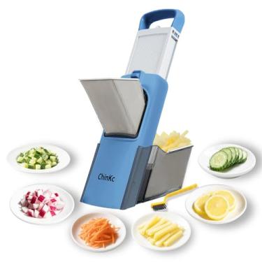 Imagem de ChinKc Cortador de mandril seguro atualizado para cozinha, cortador de alimentos vegetais, cortador de batata frita, removível, com cesta de drenagem, artefato de corte de cozinha, presente