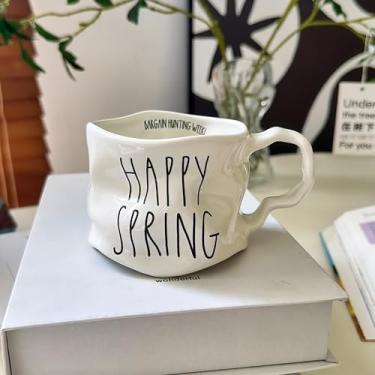 Imagem de mingpei Xícara de café de chá irregular de arte abstrata, canecas de café de 290 ml para latte, cappuccino, americano, branco