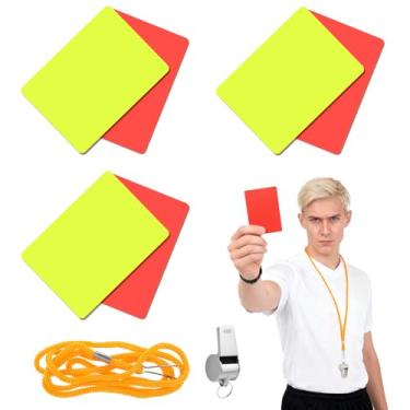 Imagem de Alrhso 6 peças de cartas vermelhas e amarelas de futebol com apito do árbitro amarelo vermelho cartão apito futebol árbitro cartas para competição esportiva de futebol