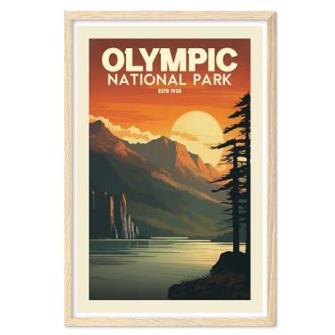 Imagem de Pôsteres vintage do Parque Nacional Olímpico - Arte de parede de pôsteres de viagem, decoração de parede com imagens de natureza, arte de parede de parque nacional, impressões de parques nacionais