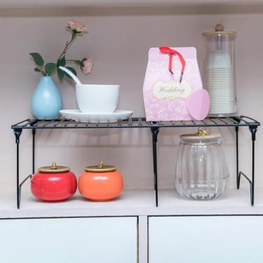 Imagem de bvkotent Conjunto de 1/2 peças de prateleira organizadora de armário, prateleira de balcão de cozinha, prateleira de despensa dobrável, prato, prato, organizador de armazenamento de metal à prova de