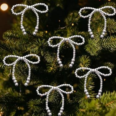 Imagem de VioraWhite 12 peças de enfeites de Natal com laço de pérola, enfeite de árvore, enfeite de pendurar de Natal, presente para casamento, chá de panela, chá de bebê, aniversário, decoração interna (prata