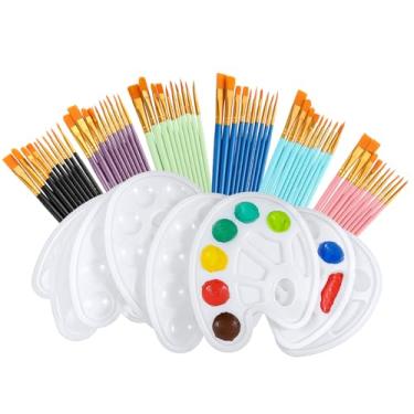 Imagem de Conjunto de paleta de 72 pincéis de pintura, 60 pincéis e 12 bandejas de paleta de tinta para aquarela, guache a óleo, pintura acrílica, festa de pintura para crianças e adultos com mais de 12 anos