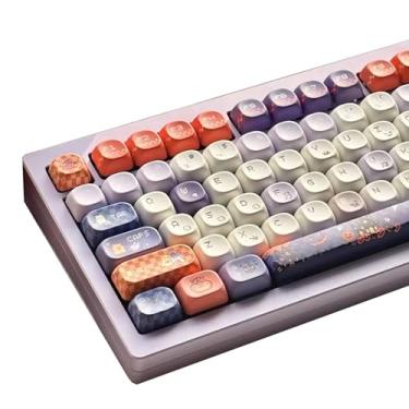 Imagem de TIMSEKER Conjunto de teclas de perfil PBT MOA grosso com tema de Halloween, teclado redondo bonito personalizado para teclado mecânico de jogos, 137 teclas, sublimação de tinta