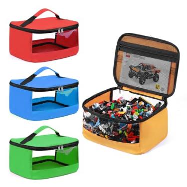 Imagem de 4 bolsas de armazenamento de brinquedos, bolsa organizadora de brinquedos de PVC transparente com bolso manual para tijolos de construção clássicos, quebra-cabeças, carros de brinquedo, tamanho grande