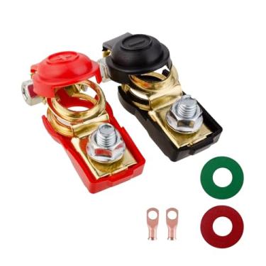 Imagem de Lyxheth Kit de classificação de conector de terminal de bateria de carro universal negativo e positivo, 2 peças, extremidade do cabo da bateria, terminal de bateria de cobre puro com tampa de plástico