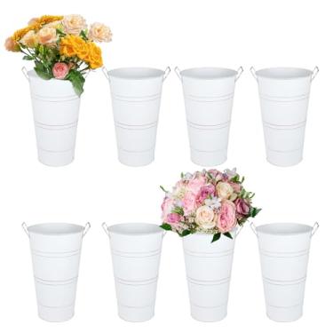 Imagem de Nowdowin 8 suportes de flores brancas de 32,5 cm para barra de flores, balde de flores galvanizado, baldes de metal para festas, vasos rústicos para centros de mesa, vaso floral, suprimentos de