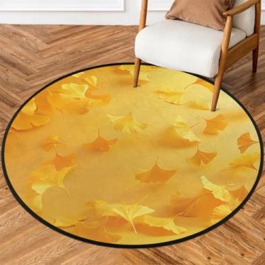 Imagem de Tapete redondo de 1,8 m folha de ginkgo amarelo macio tapete circular antiderrapante lavável tapete de porta para interior quarto berçário sala de estar cozinha banheiro entrada casa tapete decoração