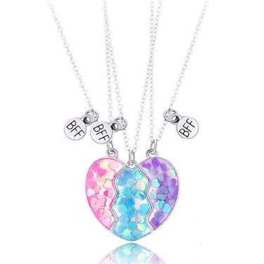 Imagem de immerFancy Colar BFF para 3, pingente de coração dividido combinando amizade para 3 melhores amigas Bestie Sister Colares Y2K joias presentes de aniversário