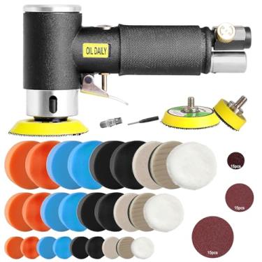 Imagem de Mini lixadeira a ar, kit de lixadeira de ar orbital aleatória, mini lixadeira pneumática para kits de ferramentas de lixamento automático com esponja de polimento de 1/2/7.6 cm e lixadeiras de