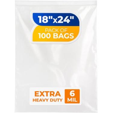 Imagem de Paclord Sacos médios com fecho de zíper de 45,7 cm x 61 cm, 6 mil (pacote com 50) – Sacos plásticos reutilizáveis resistentes – transparentes, resseláveis, à prova d'água – para armazenar e organizar