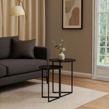 Imagem de Kit 2 Mesas Lateral Centro Apoio Jade Tampo Mdf Pés Metal