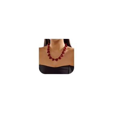 Imagem de BELLA-Bee Gargantilha feminina com coração grosso, ajustável, vermelho, inchado, acrílico, joia vintage para o dia dos namorados e outros feriados, Adjustable, Acrílico, Sem Pedra Preciosa