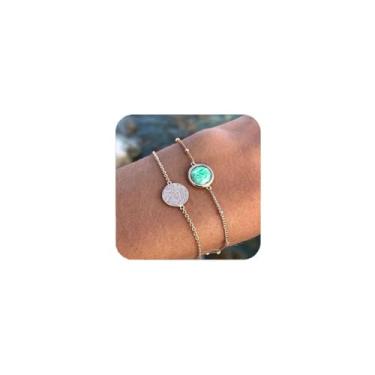 Imagem de Artmiss Conjunto de pulseira de corrente delicada turquesa martelada com pingente de disco de ouro ajustável joia de mão para mulheres