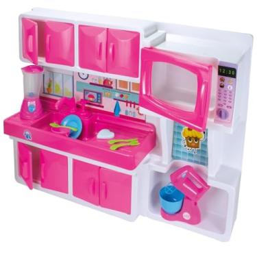 Imagem de Cozinha Doce Encantada Infantil, Rosa com Branca, Plástico, 64x15x83cm, com Micro-ondas, Pia, Liquidificador, Batedeira, a partir de 3 Anos