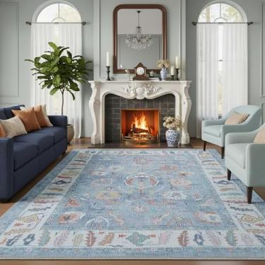 Imagem de Fame Rugs Tapete Oushak moderno azul 20 x 25 cm, vintage turco, colorido, oriental, lavável, inspiração antiga, tapetes de grande área, sala de estar de luxo (172,8 kg, 1,8 m x 2,5 m)
