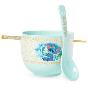 Imagem de Silver Buffalo Tigela de ramen de cerâmica tropical Disney Lilo and Stitch com pauzinhos e colher, 590 ml