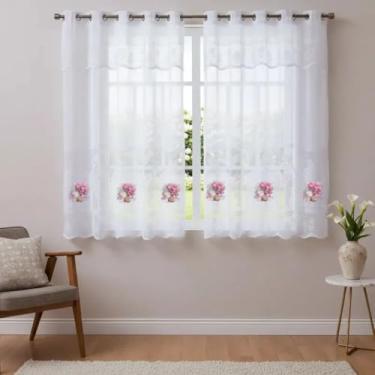 Imagem de Cortina Cozinha Renda Transfer Cozinha 2,50cm X 1,20cm Cortina P/Varão De 2M (Buque Rosa)