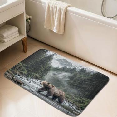 Imagem de Wathon Bear in Mountain Creek Tapete de banho rústico natureza paisagem floresta vida selvagem tapete de banho país floresta acessórios de banheiro macio antiderrapante conjuntos de tapetes para