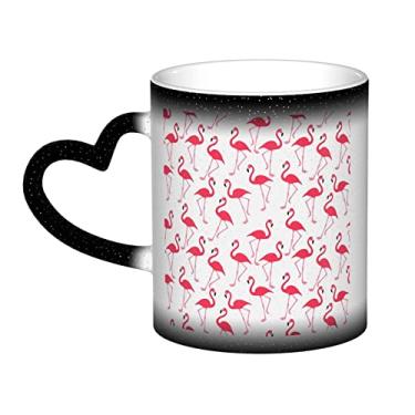 Imagem de Xícara de café divertida com estampa de flamingo rosa, copo de cerâmica que muda de cor sensível ao calor 12 Oz, para café/chá/leite/cacau, para adolescente/aniversário/festival/presentes