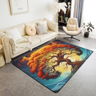 Imagem de Erosebridal Tapete vintage de árvore 12 x 18 cm, tapete botânico para adultos e adolescentes, tapete decorativo rústico para sala de jogos, sem queda