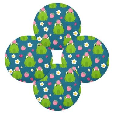 Imagem de Wassud Jogo americano conjunto de 4 tapetes redondos de sapos verdes para cozinha e jantar tapetes laváveis resistentes ao calor para decoração de mesa 39 cm