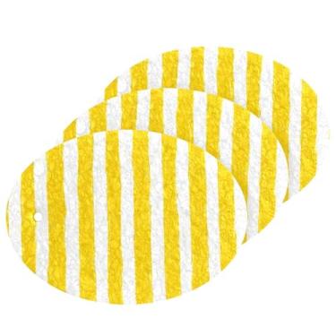 Imagem de Wassud Esponja de polpa de madeira com listras amarelas para pratos, pacote com 3 esponjas de cozinha para limpeza, esfregão resistente para panelas antiaderentes, esponjas de lavar louça para pia