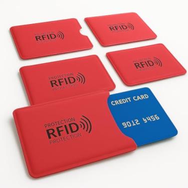 Imagem de Conjunto de 05 (cinco) Capinhas Protetor de Cartão com Tecnologia RFID cor Vermelha, Design Slim para Carteiras, Bloqueador de Sinais para Cartões de Crédito e Documentos