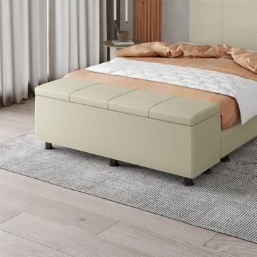Imagem de Baú Sapateira Estofada Casal King Size 195 Cm Marte Corino Skybox Bege