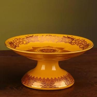 Imagem de FENNYYAR Prato de oferta de cerâmica do santuário budista Lótus doméstico, 20,5 cm 20,6 cm, prato de frutas e flores, ornamento de consagração frontal de Buda
